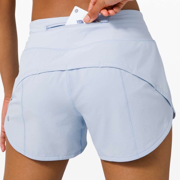 NWT Lululemon Blue Linen Mid Rise Lined Speed Up Short 4" Size 12 - Picture 8 of 10